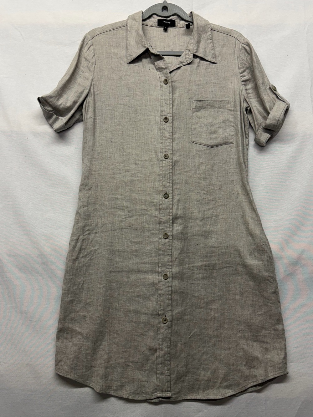Theory Mayvine Tierra wash linen shirt dress in light gray Size 8